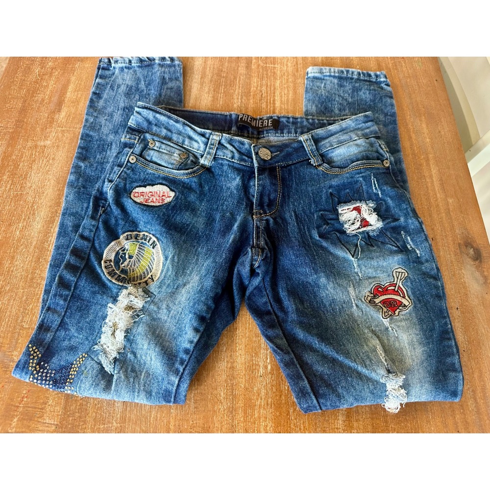 Premiere‎ Rue21 Womens Skinny Jeans Size 1/2 Distressed Patched Y2K destroyed